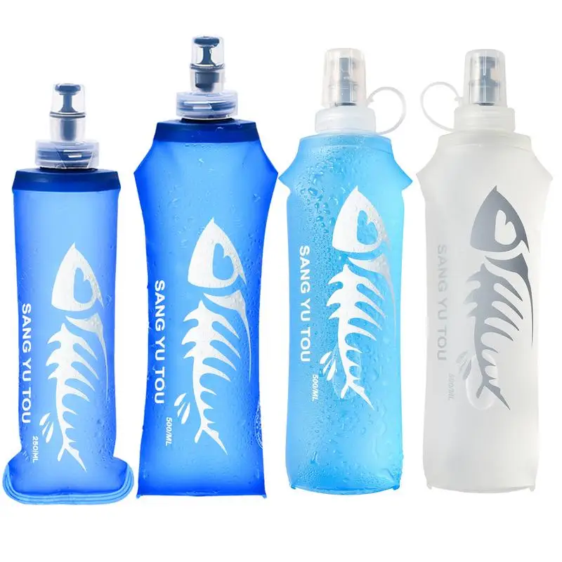 

250/500ml Soft Flask Folding Collapsible Water Bottle TPU BPA Free For Running Hydration Pack Waist Bag Vest For Outdoor Camping