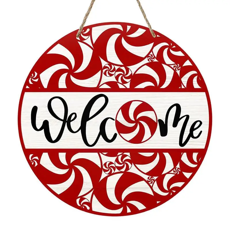 

Christmas Door Plate Wood Welcome Sign Plate For Christmas Peppermint Candy Christmas Gifts Han Welcome Sign Front Door Decor