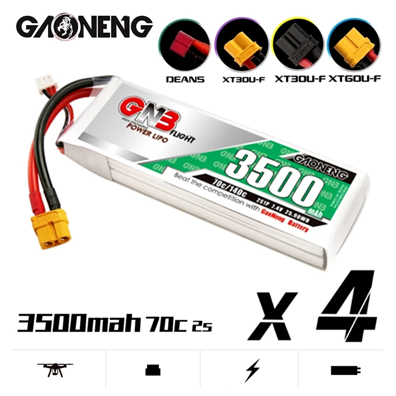 4PCS/Set GNB 2S1P 7.4V 3500mAh 70C/140C Light Weight Lipo Battery XT30 XT60 T Plug For FPV Drone RC Airplane Helicopter Car Boat
4PCS/Set GNB 2S1P 7.4V 3500mAh 70C/140C Light Weight Lipo Battery XT30 XT60 T Plug For FPV Drone RC Airplane Helicopter Car Boat