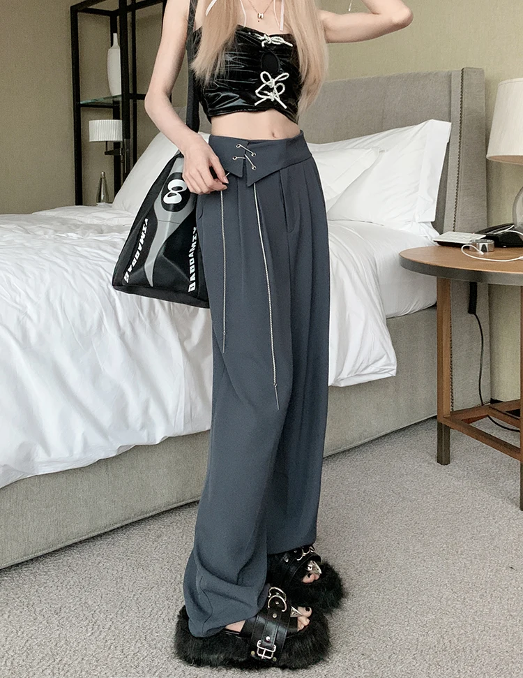 2023 Y2k Women Chain Pants High Waist Straight Trouser Korean Fashion Chic Design Loose Female Black Sweet Wide Leg Pants New
2023 Y2k Women Chain Pants High Waist Straight Trouser Korean Fashion Chic Design Loose Female Black Sweet Wide Leg Pants New