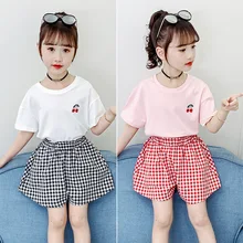 Korean Childrens Clothing 2023 Summer 2pcs Suit Junior Girl T-shirts O-Neck Tops Elementary Girl Shorts Pants Teen Girl Sets