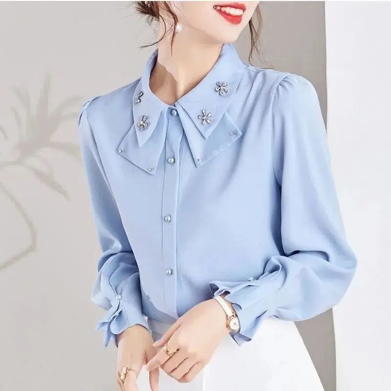 2023 Spring New Casual Tops Office Lady Blou Elegant Solid Color Beading Chiffon Butterfly Sleeve Shirt Women's Clothing
2023 Spring New Casual Tops Office Lady Blou Elegant Solid Color Beading Chiffon Butterfly Sleeve Shirt Women's Clothing