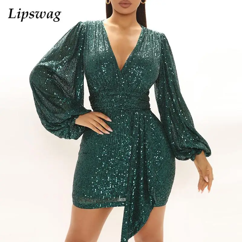 Autumn Sexy V-neck Waist Slim Mini Dress Women Fashion Glitter Sequin Party Dress Lady Casual Long Sleeve Solid Bodycon Dresses
Autumn Sexy V-neck Waist Slim Mini Dress Women Fashion Glitter Sequin Party Dress Lady Casual Long Sleeve Solid Bodycon Dresses