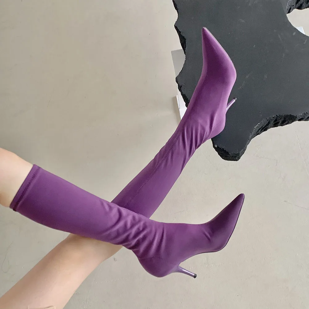 Pointed Toe Women Knee High Sock Booties Spring Autumn Stretch Shoes Thin High Heels Black Beige Purple Green Knight Booties 39
Pointed Toe Women Knee High Sock Booties Spring Autumn Stretch Shoes Thin High Heels Black Beige Purple Green Knight Booties 39