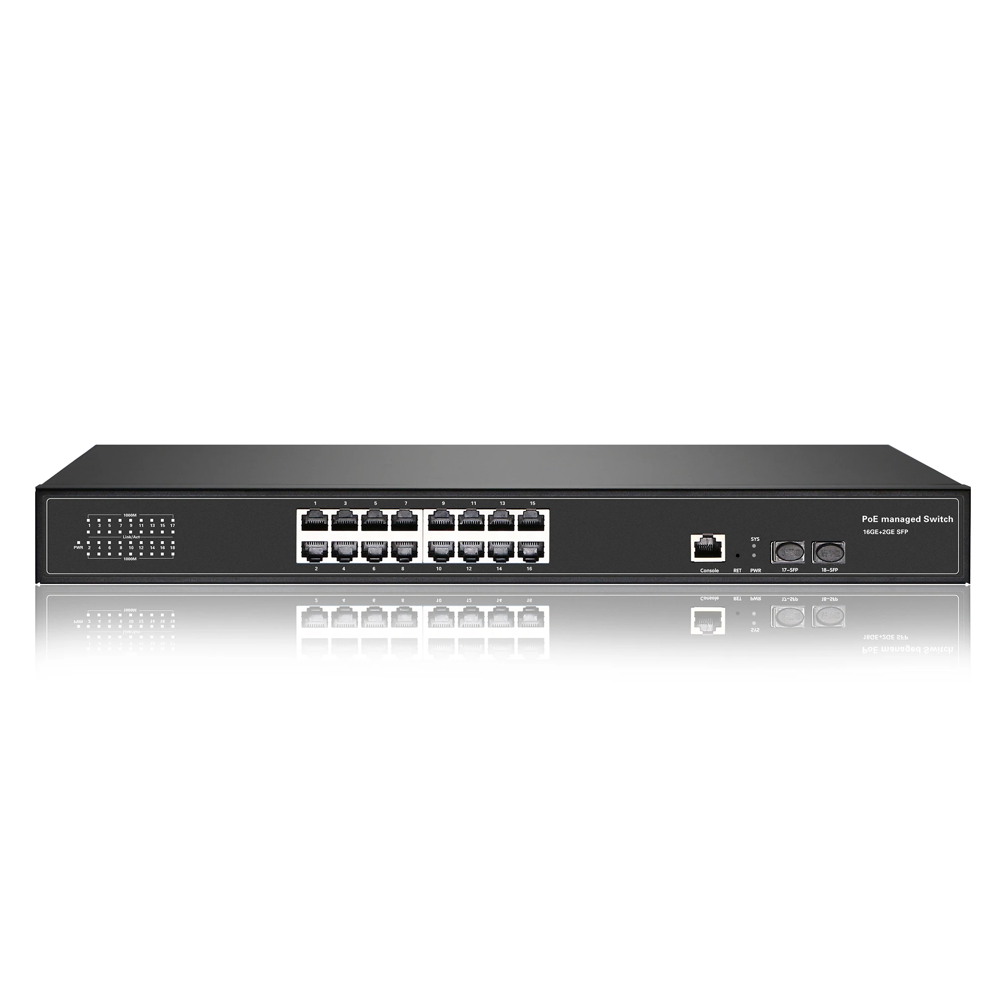 

High Quality 10/100/1000M PoE switch with 2 SFP Slots L2+2SFP Managed 16 Ports Full Gigabit PoE Switch