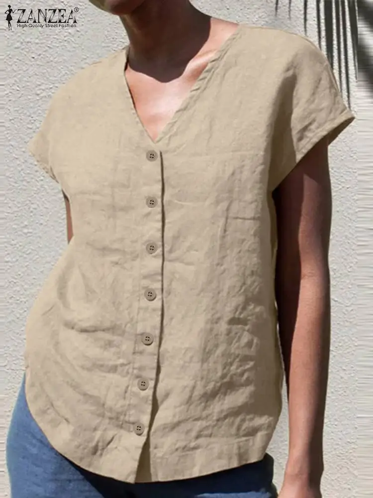 Fashion Women Solid Blouse ZANZEA Casual Loose V Neck Cotton Shirt 2023 Summer Holiday Retro Tops Buttons All-match Blusas Tunic
Fashion Women Solid Blouse ZANZEA Casual Loose V Neck Cotton Shirt 2023 Summer Holiday Retro Tops Buttons All-match Blusas Tunic