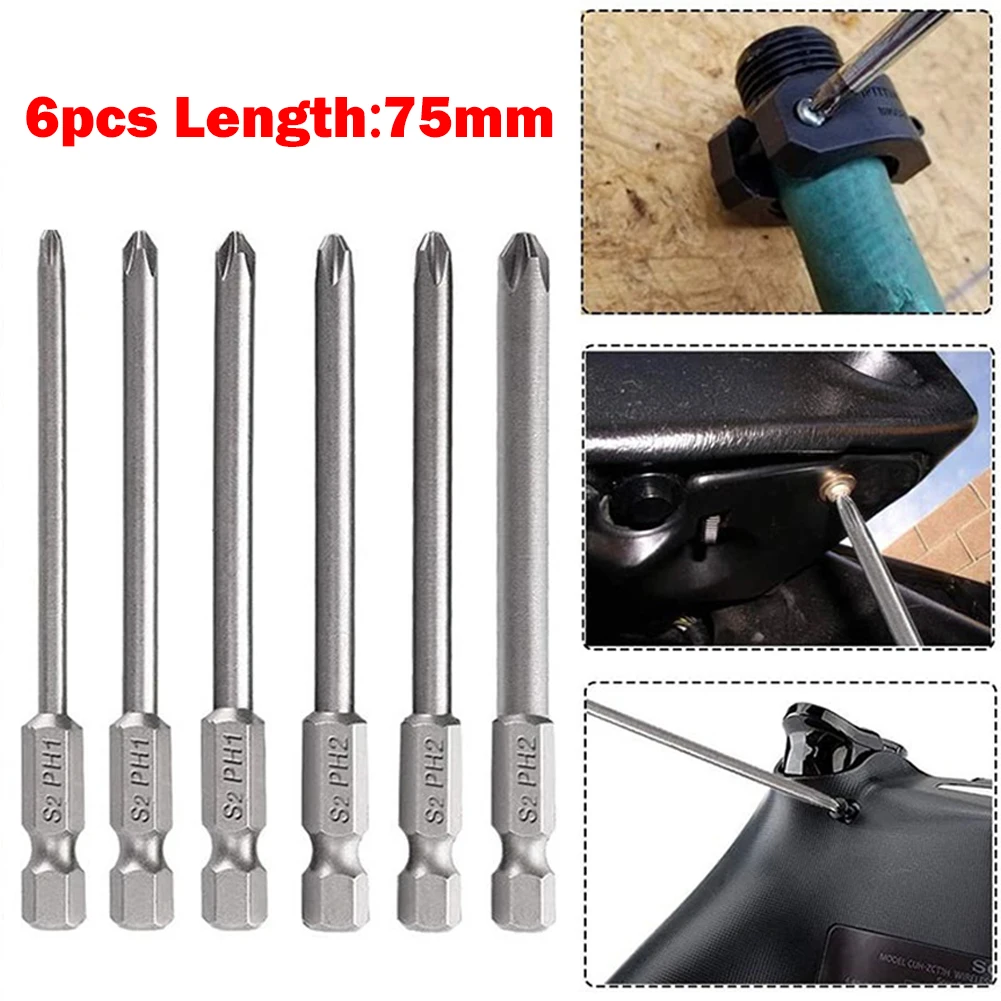 6pcs Screwdriver Bits 1/4'' Shank S2 Steel Magnetic Hex Cross Head Screwdriver Bit 75mm Long PH1/PH2 Hand Tools
6pcs Screwdriver Bits 1/4'' Shank S2 Steel Magnetic Hex Cross Head Screwdriver Bit 75mm Long PH1/PH2 Hand Tools