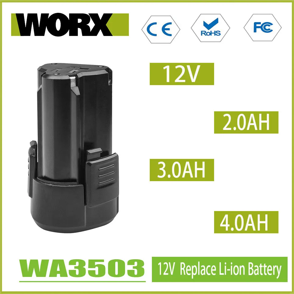 Worx 12V battery 2.0AH 3.0AH 4.0AH lithium battery pack WA3506 WU130 WU131 WU132 electric drill screwdriver original replacement 
Worx 12V battery 2.0AH 3.0AH 4.0AH lithium battery pack WA3506 WU130 WU131 WU132 electric drill screwdriver original replacement