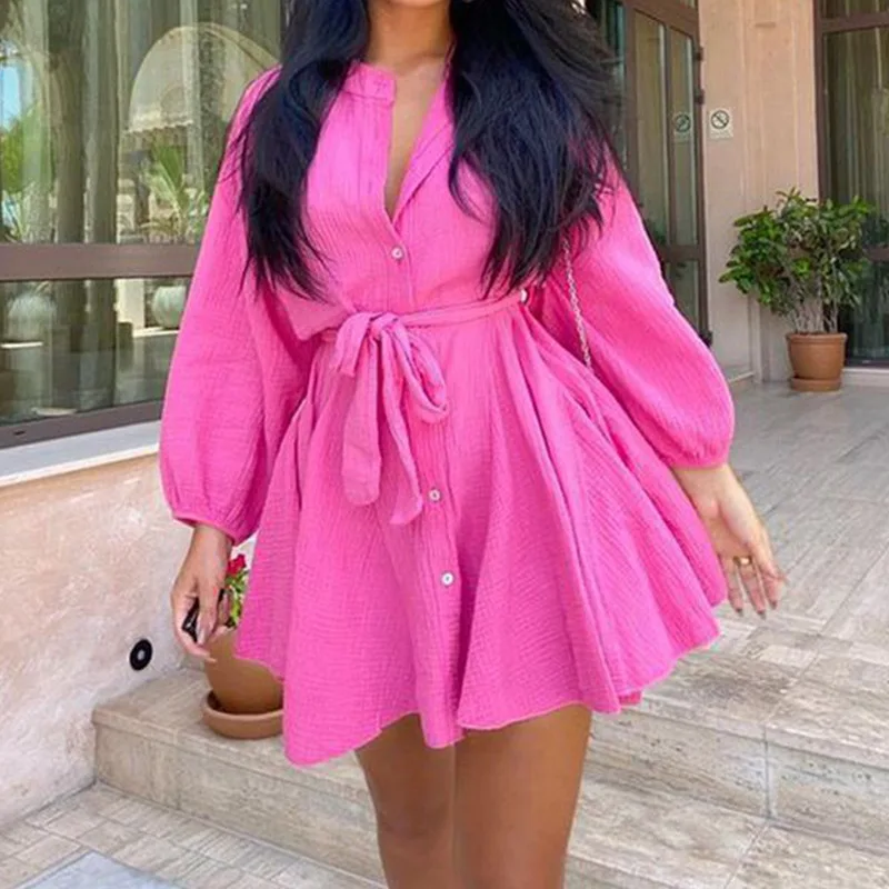 Casual Lace Bow Dress Women's O-neck Lantern Long Sleeve High Waist Mini Dress Women 2021 Spring Fashion Dresses for Women
Casual Lace Bow Dress Women's O-neck Lantern Long Sleeve High Waist Mini Dress Women 2021 Spring Fashion Dresses for Women