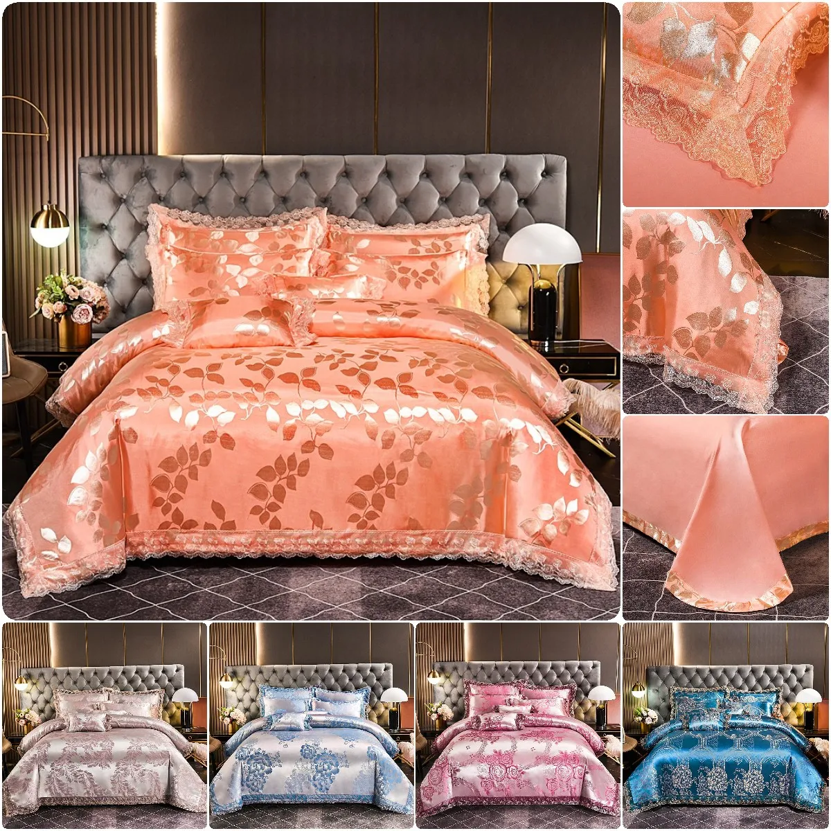 

Luxury Bedding Set Satin Jacquard Lace Duvet Cover Sets +Pillowcase Twin Queen King 2/3/4pcs Bed set Morndream Hometexile