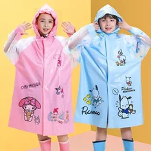 New Anime Kawaii Sanrio Kuromi Raincoat with School Bag Children Cute Pochacco My Melody Thick Durable Raincoat Birthday Gift