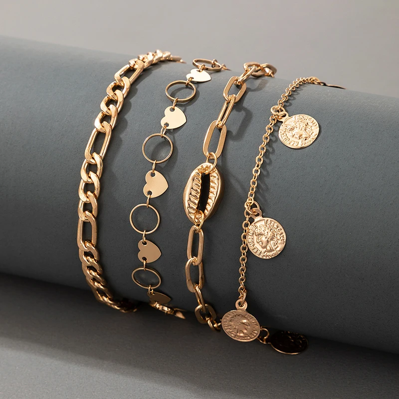 Shell Metal Anklets Multilayer Beach Style Anklet Ladies Love Circle Piece Chain 4PCS Chain Gold Anklet 2022 Popular Jewelry 
Shell Metal Anklets Multilayer Beach Style Anklet Ladies Love Circle Piece Chain 4PCS Chain Gold Anklet 2022 Popular Jewelry