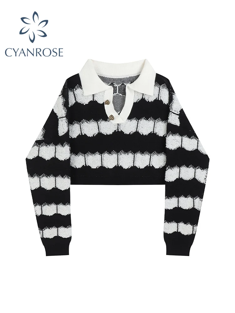2022 Women Fashion Harajuku Sweaters Autumn Chic Heart-shaped Print Tops Female Long Sleeve Loose Casual Short Knitted Pullover 
2022 Women Fashion Harajuku Sweaters Autumn Chic Heart-shaped Print Tops Female Long Sleeve Loose Casual Short Knitted Pullover