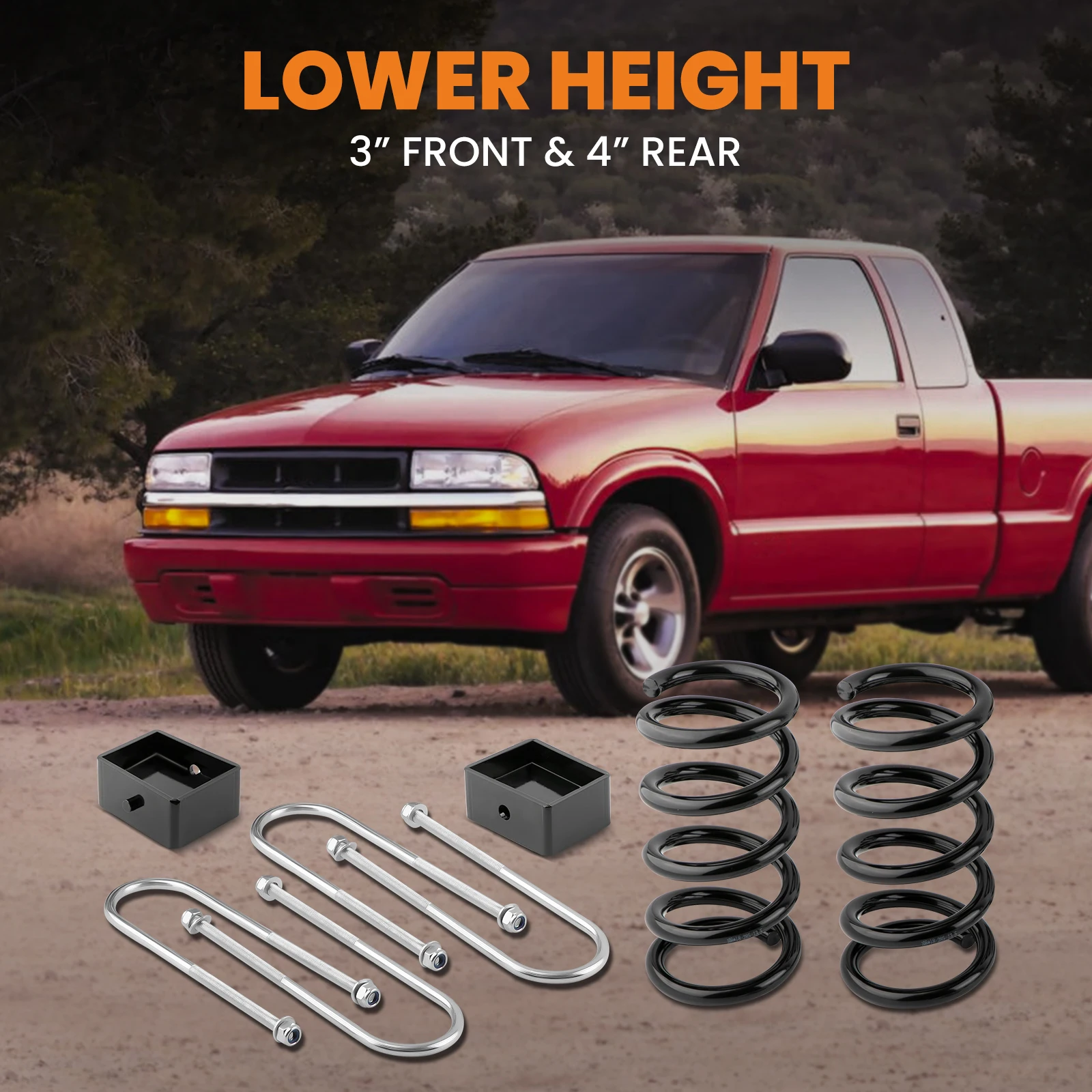 3" Front 4" Rear Drop Coil Spring Lowering Kit For GMC Sonoma 2WD 1984-2004 For Chevrolet S10 2WD V6
3" Front 4" Rear Drop Coil Spring Lowering Kit For GMC Sonoma 2WD 1984-2004 For Chevrolet S10 2WD V6