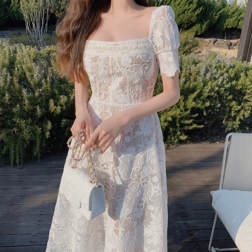 New White Lace Embroidery Dress Women Square Collar Elegant Flower Hollow Clothes Female High Waist Luxury Design Dresses Ladies
New White Lace Embroidery Dress Women Square Collar Elegant Flower Hollow Clothes Female High Waist Luxury Design Dresses Ladies