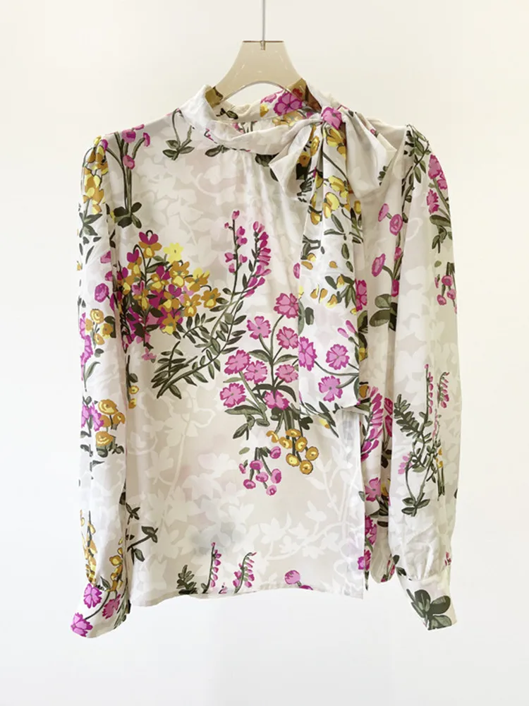 100% Silk Women Floral Print Bloues Side Placket Bow Collar Long Sleeve Female Shirt Top 2022 Spring new
100% Silk Women Floral Print Bloues Side Placket Bow Collar Long Sleeve Female Shirt Top 2022 Spring new