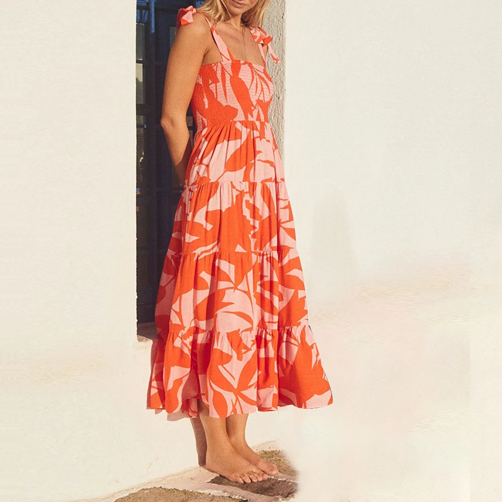Woman Dress Tie Strap Square Neck Smocked Ruffle Flowy Floral Dots Print Summer Beach Cocktail Dress Elegant Bandage Dress
Woman Dress Tie Strap Square Neck Smocked Ruffle Flowy Floral Dots Print Summer Beach Cocktail Dress Elegant Bandage Dress