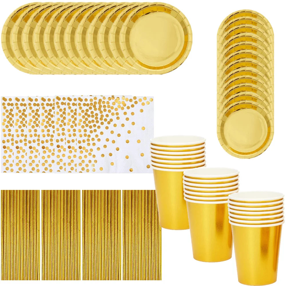 Gold Disposable Paper Plates Cups Straw napkins cakestand Tableware Sets for Adult Kids Birthday Party Supplies Gold Theme decor
Gold Disposable Paper Plates Cups Straw napkins cakestand Tableware Sets for Adult Kids Birthday Party Supplies Gold Theme decor