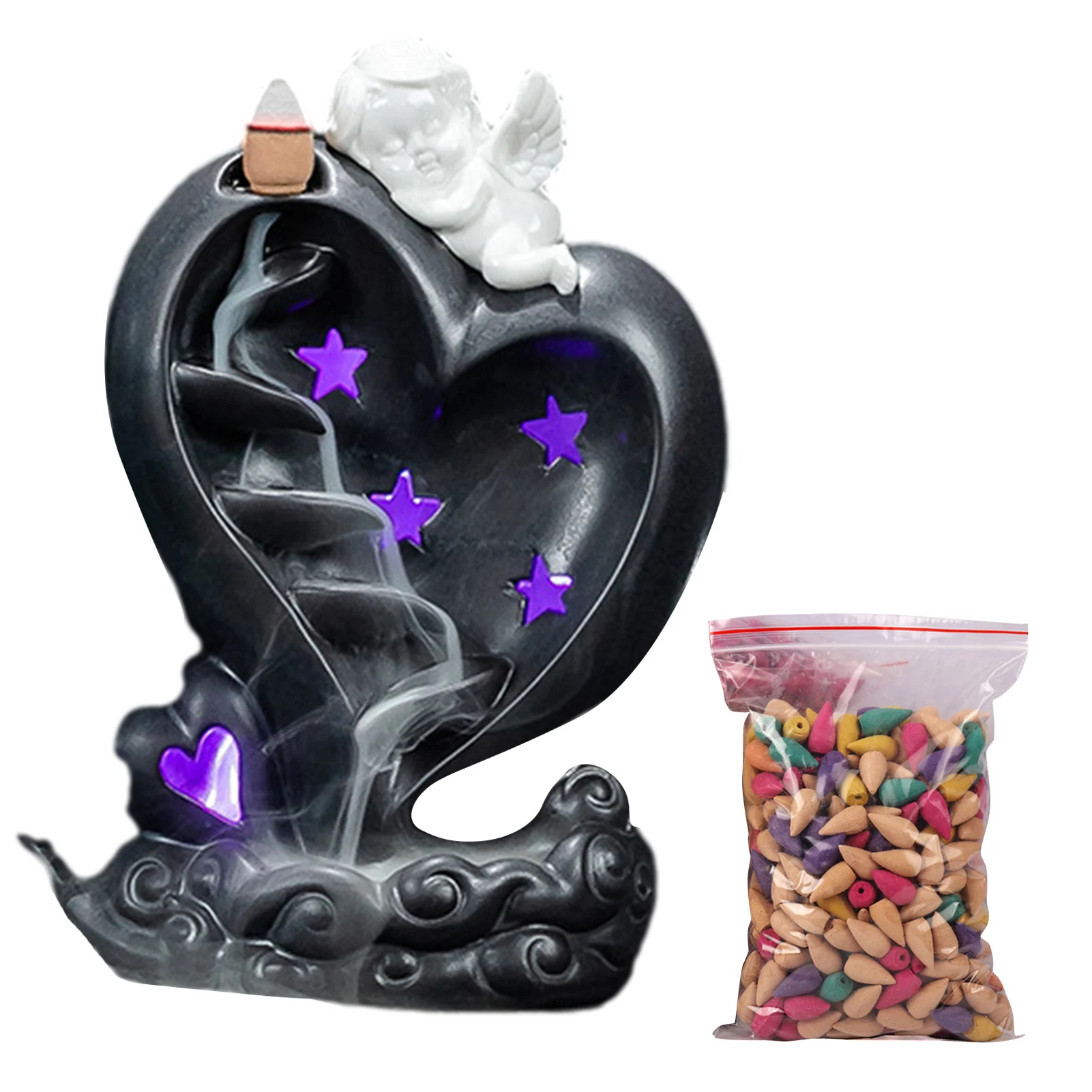 Ceramic Cupid Backflow Incense Burners With LED Light Smoke Fountain Waterfall Angel Censer Holder Aromatherapy Home Decor
Ceramic Cupid Backflow Incense Burners With LED Light Smoke Fountain Waterfall Angel Censer Holder Aromatherapy Home Decor
