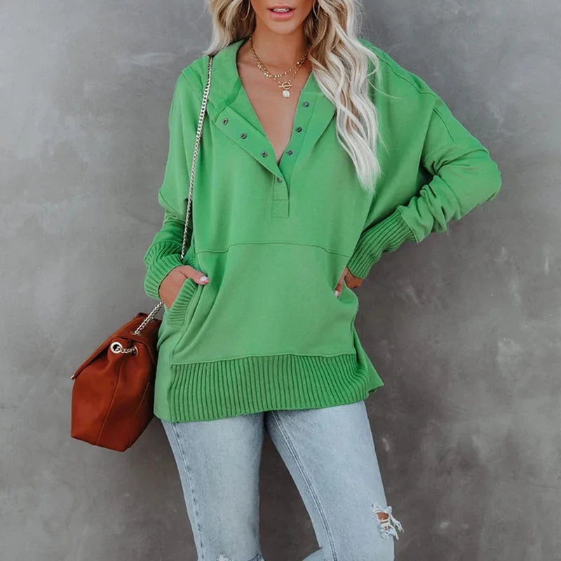 Women Patchwork Pockets Button V Neck Hoodies Solid Long Sleeve Streetwear Pullover Top Batwing Sleeve Female Casual Sweatshirts
Women Patchwork Pockets Button V Neck Hoodies Solid Long Sleeve Streetwear Pullover Top Batwing Sleeve Female Casual Sweatshirts