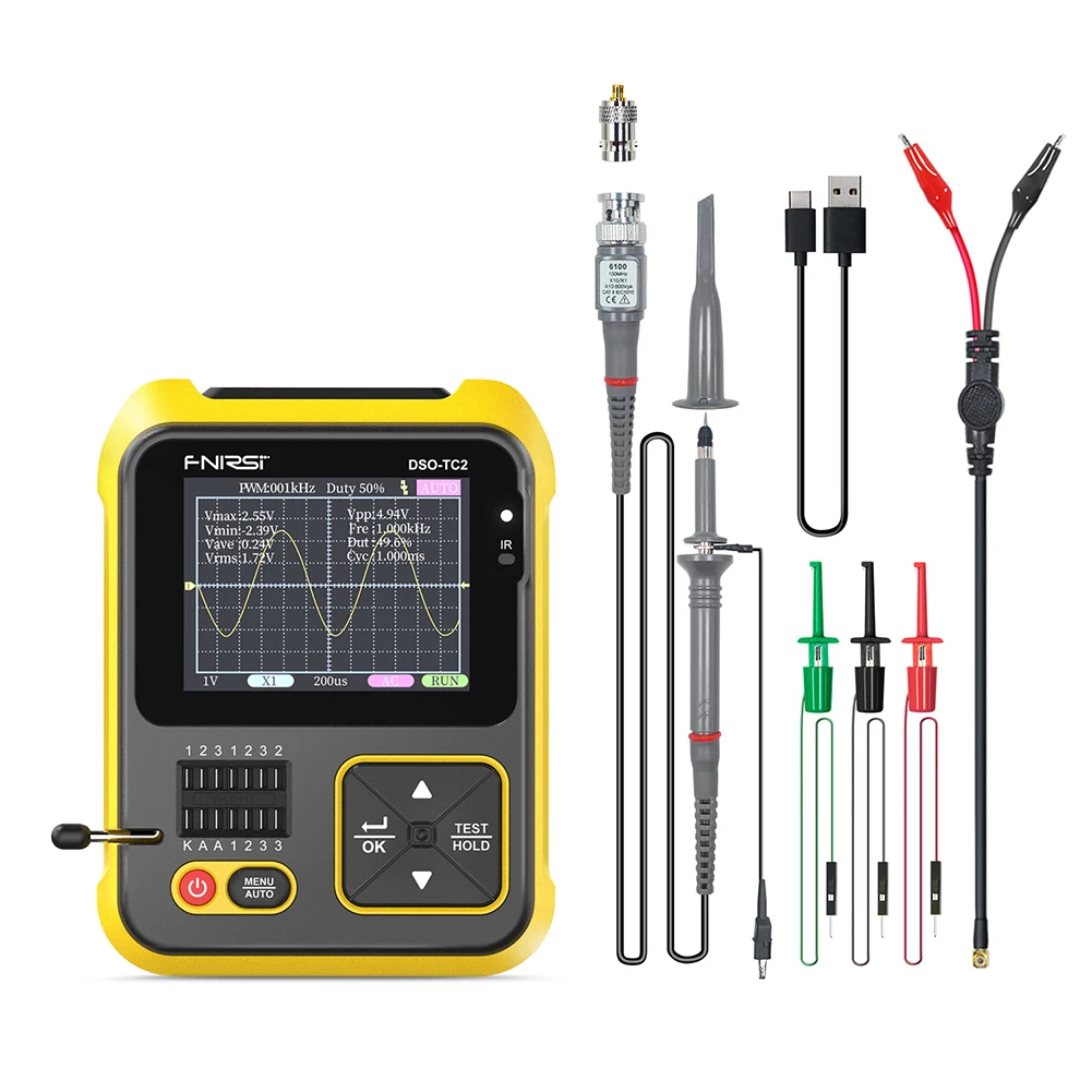 Handheld Digital Oscilloscope LCR Meter Two-In-One DSO-TC2 Built-In Lithium Battery Portable Electronic DIY Detection Teaching
Handheld Digital Oscilloscope LCR Meter Two-In-One DSO-TC2 Built-In Lithium Battery Portable Electronic DIY Detection Teaching