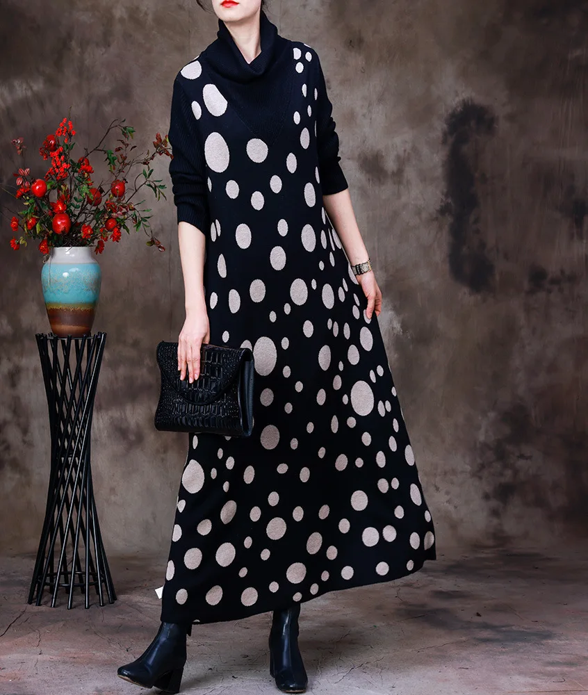 SuperAen 2022 Winter New Turtleneck Knitted Wool Dress Splicing Wave Point Loose Dress for Women
SuperAen 2022 Winter New Turtleneck Knitted Wool Dress Splicing Wave Point Loose Dress for Women