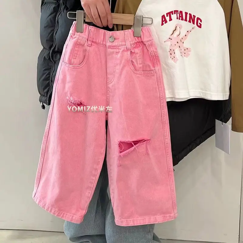 Детская одежда, Детские повседневные джинсовые брюки, весенне-осенние розовые повседневные брюки для девочек, новинка 2023, модные рваные прямые брюки
Детская одежда, Детские повседневные джинсовые брюки, весенне-осенние розовые повседневные брюки для девочек, новинка 2023, модные рваные прямые брюки
