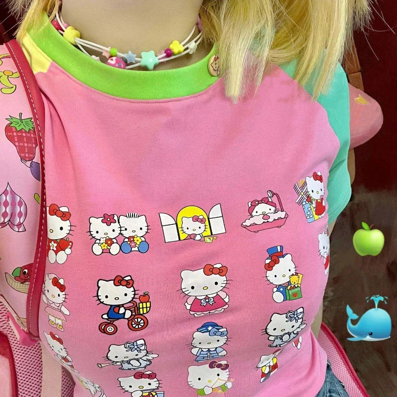 Sanrio Hello Kitty Short Sleeve Cartoon Print Cute Color Contrast Slim Fit Hot Girl Short T-shirt Female Summer Creative New
Sanrio Hello Kitty Short Sleeve Cartoon Print Cute Color Contrast Slim Fit Hot Girl Short T-shirt Female Summer Creative New