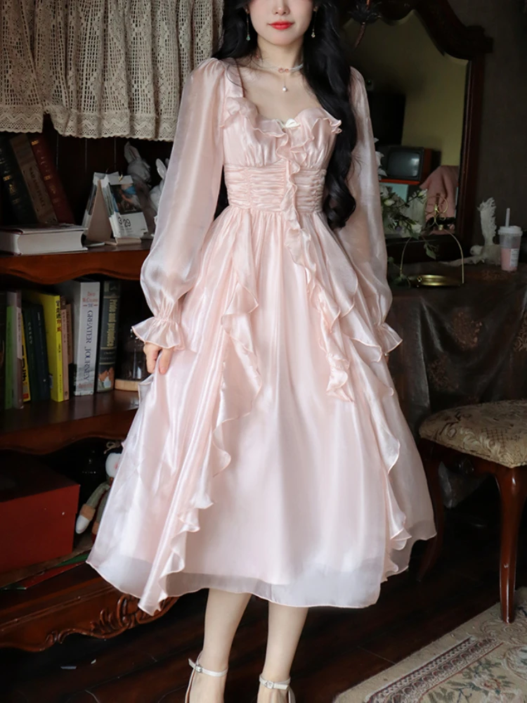 French Vintage Evening Party Midi Dress Women Pink Korean Style Sweet Dress Female Bubble Sleeve Elegant Fairy Dress Autumn 2022
French Vintage Evening Party Midi Dress Women Pink Korean Style Sweet Dress Female Bubble Sleeve Elegant Fairy Dress Autumn 2022