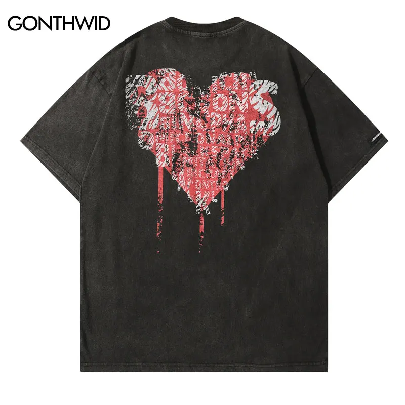 Distressed Punk T-Shirt Streetwear Harajuku Letter Heart Print Vintage Gothic Tshirt Hip Hop Summer Casual Short Sleeve Shirts
Distressed Punk T-Shirt Streetwear Harajuku Letter Heart Print Vintage Gothic Tshirt Hip Hop Summer Casual Short Sleeve Shirts