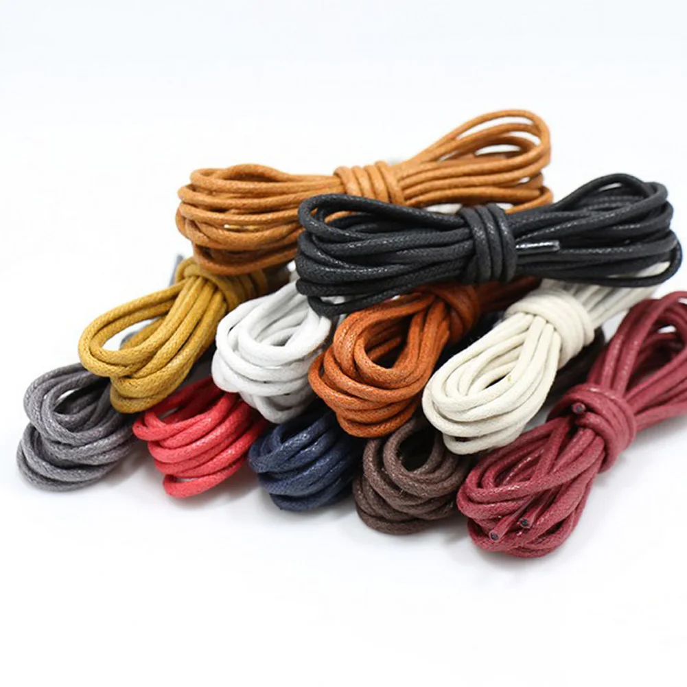 

1 Pair Leather Shoelace Waxed Shoelaces For Shoes Soild Cotton Boot Laces Waterproof Strings Round Sports Running Rope Shoe Lace