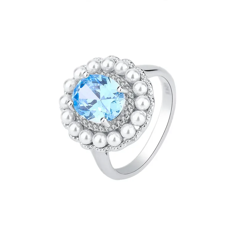

Кольцо из искусственного серебра S925 пробы с красным сокровищам, морским голубым жемчугом, кольцо с основным камнем 8*10, ювелирные изделия, обручальное кольцо