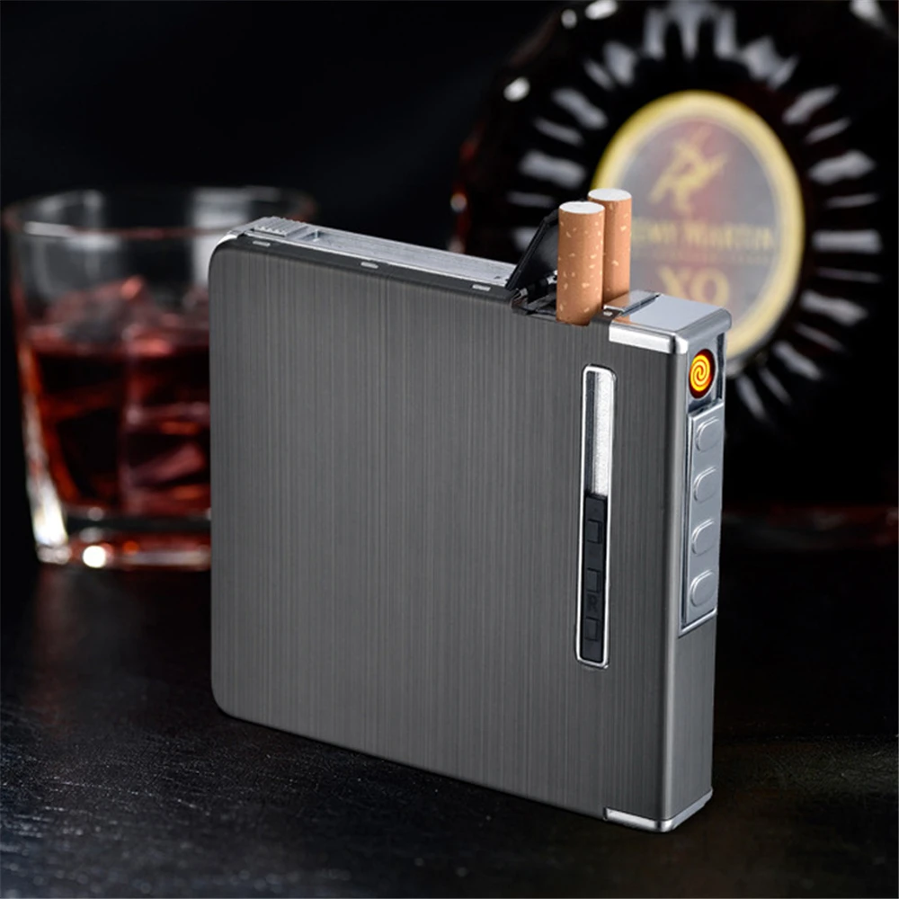 Metal Automatic Cigarette Case Lighter Waterproof Cigarette Box Tobacco Holder Storage Container USB Recharge Wire Coil Lighter
Metal Automatic Cigarette Case Lighter Waterproof Cigarette Box Tobacco Holder Storage Container USB Recharge Wire Coil Lighter