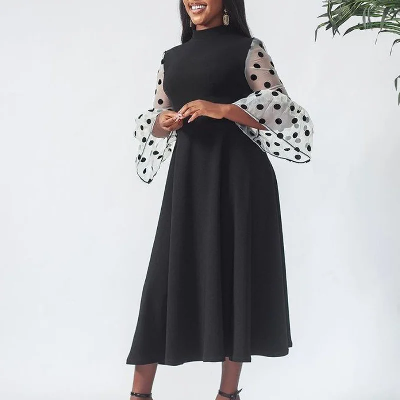 Women Dresses Party Vintage Patchwork See Trough Dot Sleeve A Line Modest Big Size 4XL Three Quater Evening Birthday Robes New
Women Dresses Party Vintage Patchwork See Trough Dot Sleeve A Line Modest Big Size 4XL Three Quater Evening Birthday Robes New
