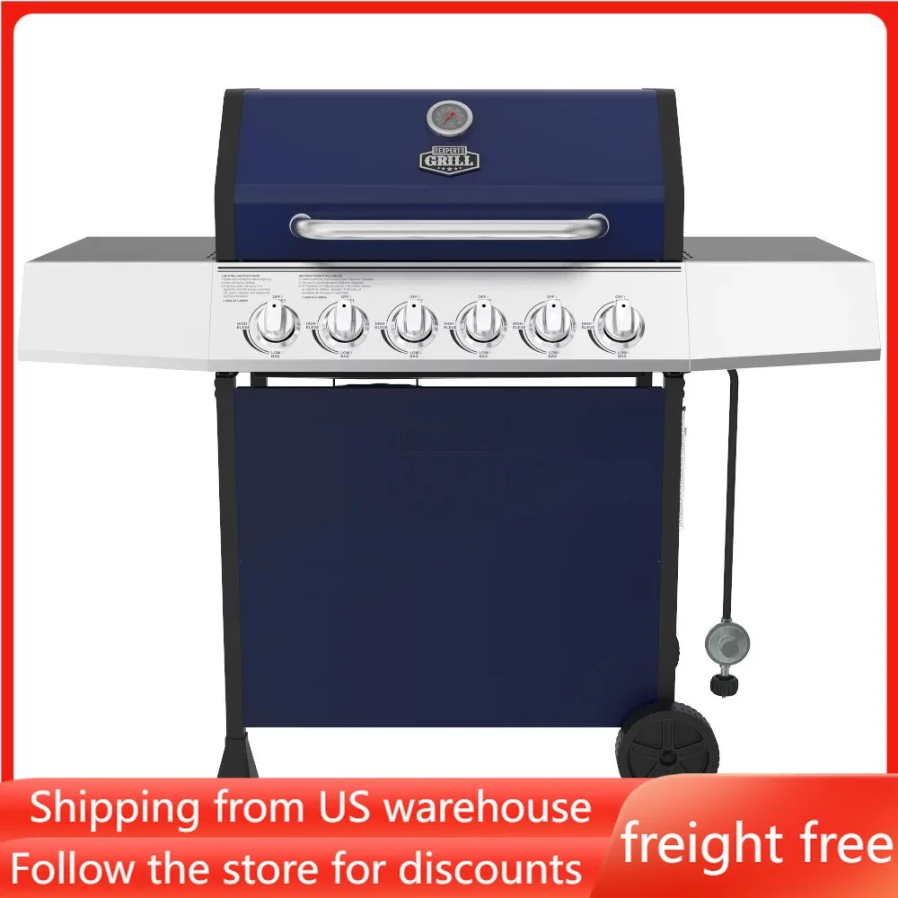 

Stainless Steel Barbecue Grill for Outdoor Free Shipping 6 Burner Propane Gas Grill in Blue Electric Portable Stove BBQ Outdoors