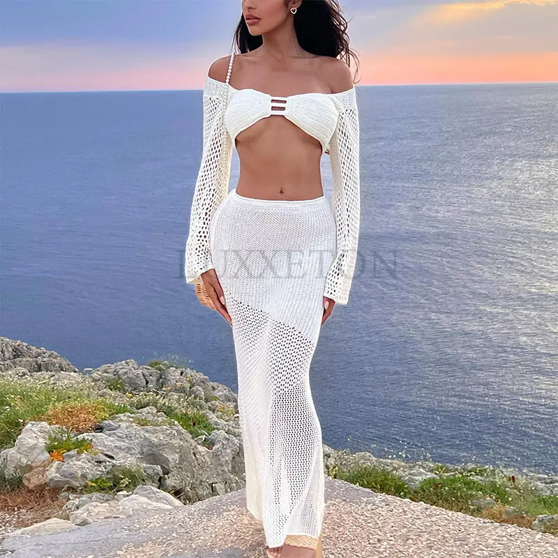 Женское вязаное платье Sunmner Y2K, вязаное крючком платье с открытой спиной и длинным рукавом, укороченный топ и Макси-юбка, комплект из 2 предме...
Женское вязаное платье Sunmner Y2K, вязаное крючком платье с открытой спиной и длинным рукавом, укороченный топ и Макси-юбка, комплект из 2 предме...