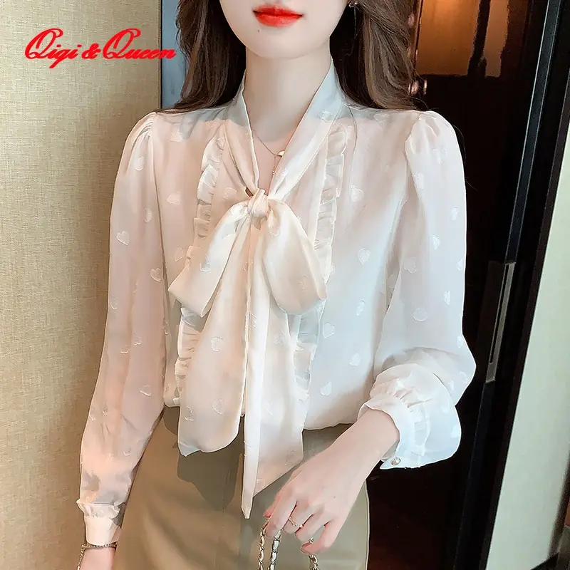 Qiqi&queen Chic Korean style casual bowknot chiffon fashion women's shirts 2023 spring autumn female tops ladies blouses
Qiqi&queen Chic Korean style casual bowknot chiffon fashion women's shirts 2023 spring autumn female tops ladies blouses