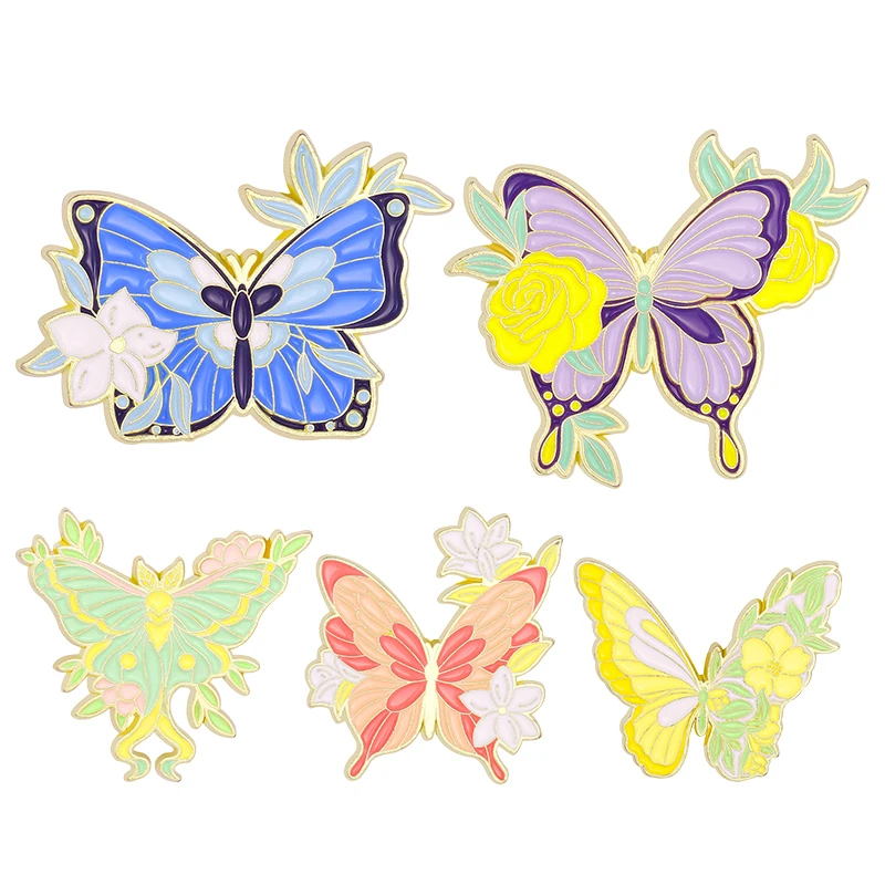 

Floral Wings Enamel Pins Insect Flower Butterfly Brooches On Clothes Backpack Lapel Badges Jewelry Gift for Kids Friends