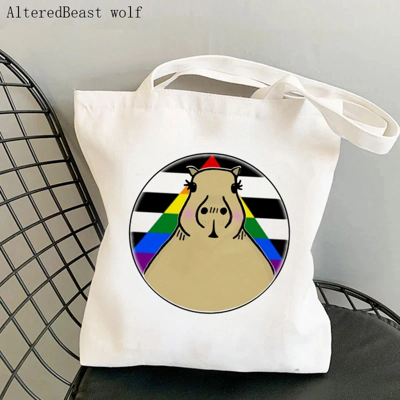 

Women's Shoulder Bag Capybara In Straight Ally Pride LGBT Canvas Bag Harajuku Shopping Shopper Bag girl handbag Tote Lady Bag