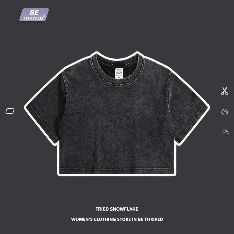 American street short shirt washed old retro short sleeve edge worn hole crop vest T shirt women's summer INS
American street short shirt washed old retro short sleeve edge worn hole crop vest T shirt women's summer INS