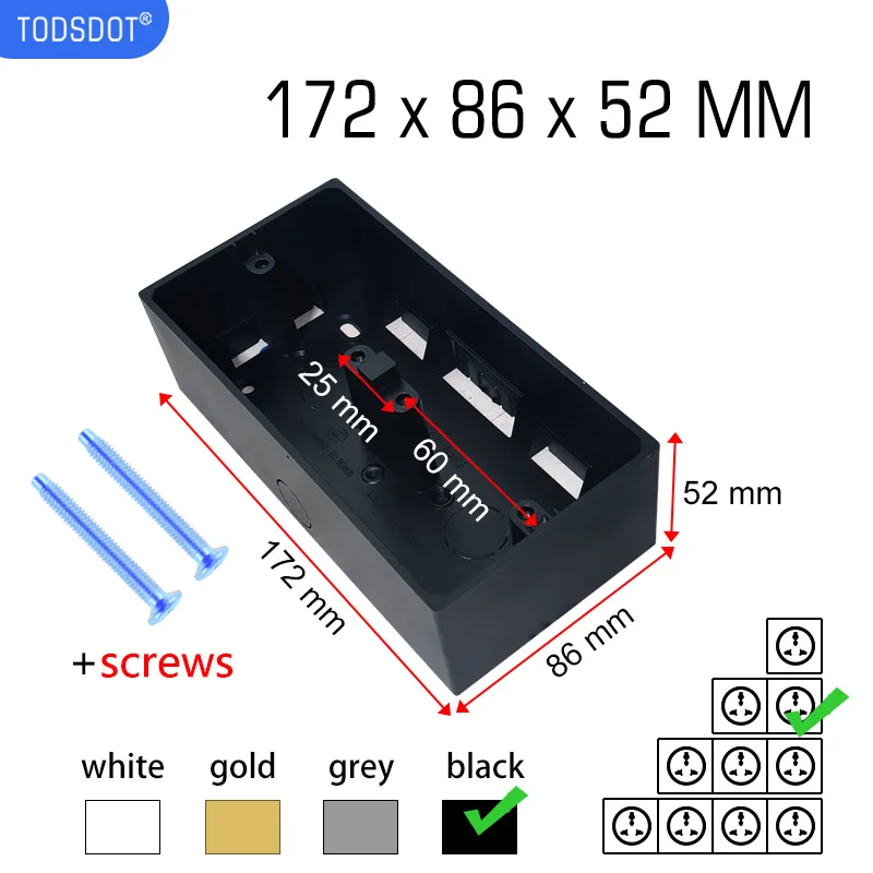 Коробка для розеток и выключателей TODSDOT T-BOX-E172-52-BL черная
Коробка для розеток и выключателей TODSDOT T-BOX-E172-52-BL черная