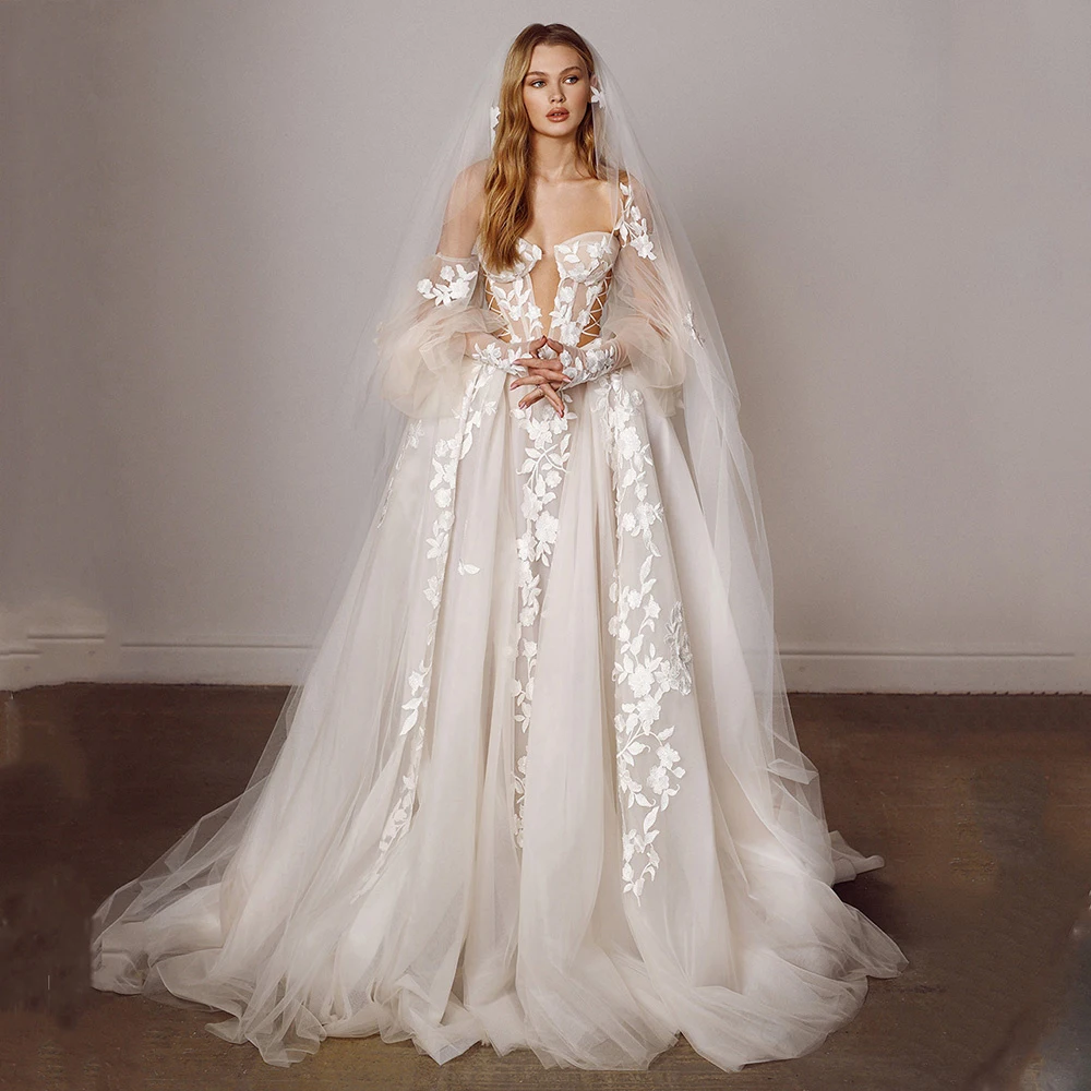 Sexy Deep V-Neck Women's Wedding Dresses Bohemian Lace Applique Princess Bridal Gowns Robe De Mariée Formal Beach Party Vestido 
Sexy Deep V-Neck Women's Wedding Dresses Bohemian Lace Applique Princess Bridal Gowns Robe De Mariée Formal Beach Party Vestido