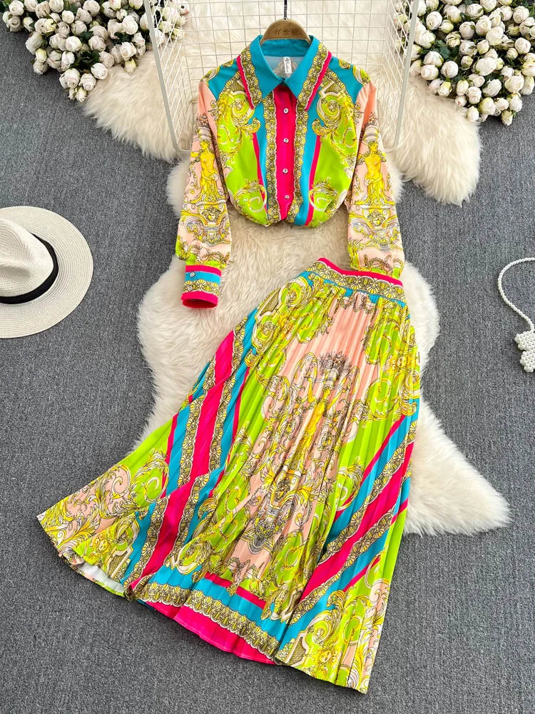 2022 Summer New Fashion Two-piece Women's Personalized Print Loose Long-sleeved Single-breasted Shirt High-waisted Skirt Y065
2022 Summer New Fashion Two-piece Women's Personalized Print Loose Long-sleeved Single-breasted Shirt High-waisted Skirt Y065