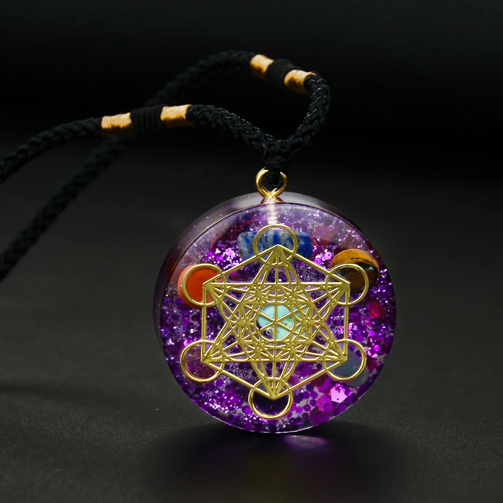 

Orgonite Metatron Cube Necklace Healing Energy Stone Pendant Star of David Geometry Necklace Yoga Reiki Meditation Jewelry Gifts