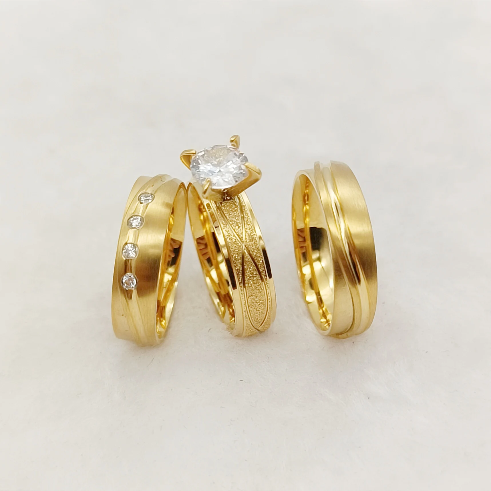 

Уникальные парные обручальные кольца 3 шт. свадебные наборы юбилей брака западные Позолоченные ювелирные изделия 18 К для влюбленных
