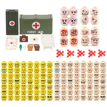 MOC City Heads Accessories Building Blocks Military Soldier Figures Face Heads Injured Emotional Stretcher Box DIY Bricks Toys