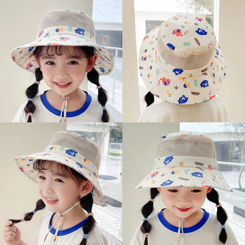

Paired with windproof rope,children's sunscreen,baby hat,sun hat,female summer thin style,boy fisherman hat,cool sun hat