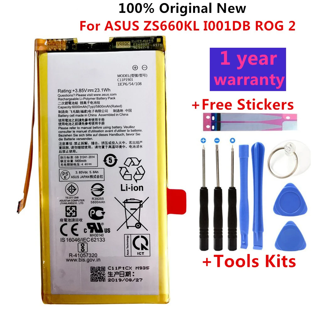 100% Original ASUS High Capacity C11P1901 ZS660KL I001DB Phone Battery For ASUS ROG 2 Game Phone Batterie 6000mAh +Tools
100% Original ASUS High Capacity C11P1901 ZS660KL I001DB Phone Battery For ASUS ROG 2 Game Phone Batterie 6000mAh +Tools