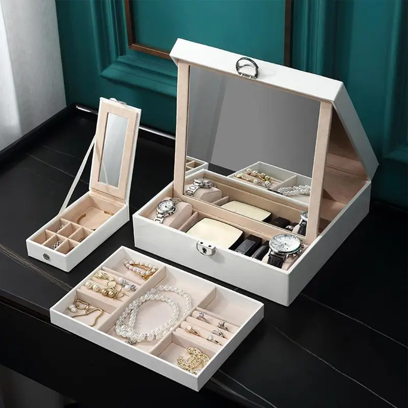 3 Layers Jewellery Storage Box With Mirror PU Leather Earring Storage Organizer Case With 2 Drawers Necklaces Watches Organizer
3 Layers Jewellery Storage Box With Mirror PU Leather Earring Storage Organizer Case With 2 Drawers Necklaces Watches Organizer