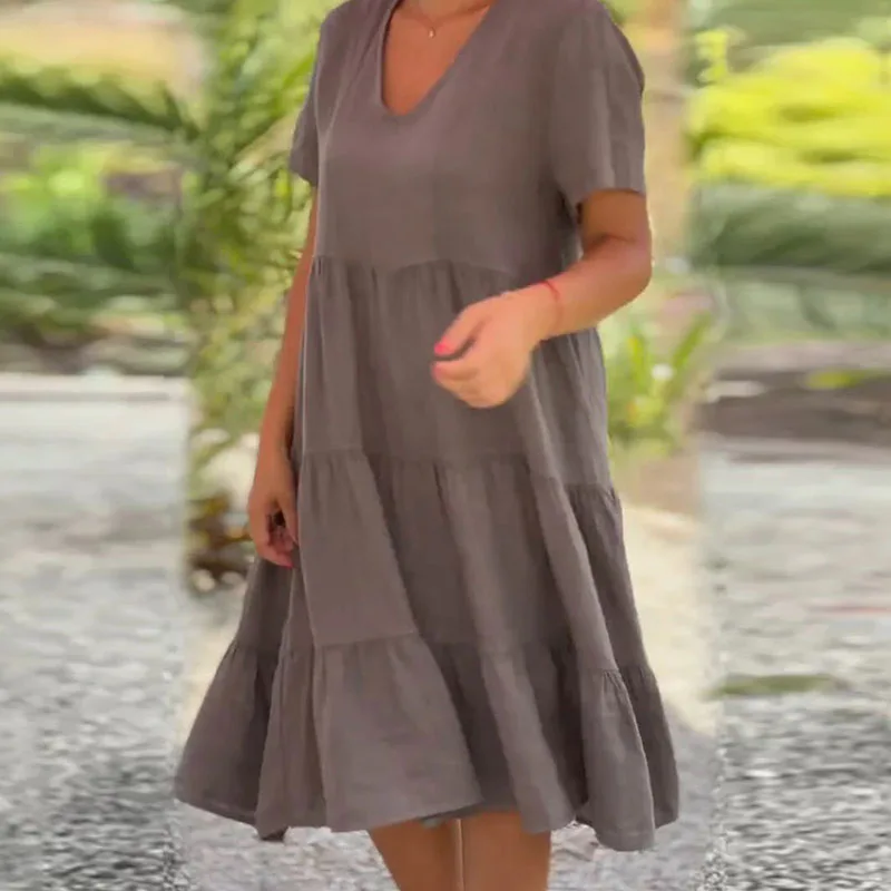 Fashion Short Sleeve Ruffle Solid A-Line Dress Beach Dresses 2023 Summer Women Loose Pleated V-Neck Dress Fresh Casual Vestidos
Fashion Short Sleeve Ruffle Solid A-Line Dress Beach Dresses 2023 Summer Women Loose Pleated V-Neck Dress Fresh Casual Vestidos
